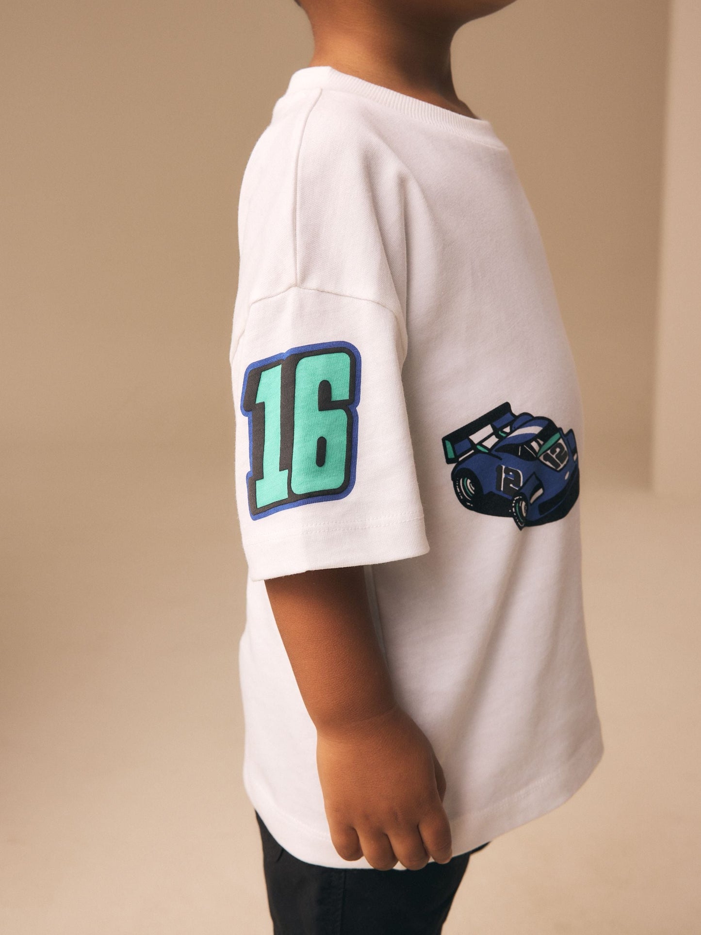 White Race Car Placement Short Sleeve Graphic T-Shirt (3mths-7yrs) image 4