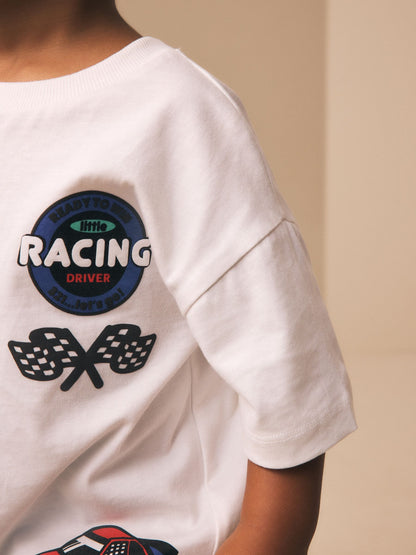 White Race Car Placement Short Sleeve Graphic T-Shirt (3mths-7yrs) image 6