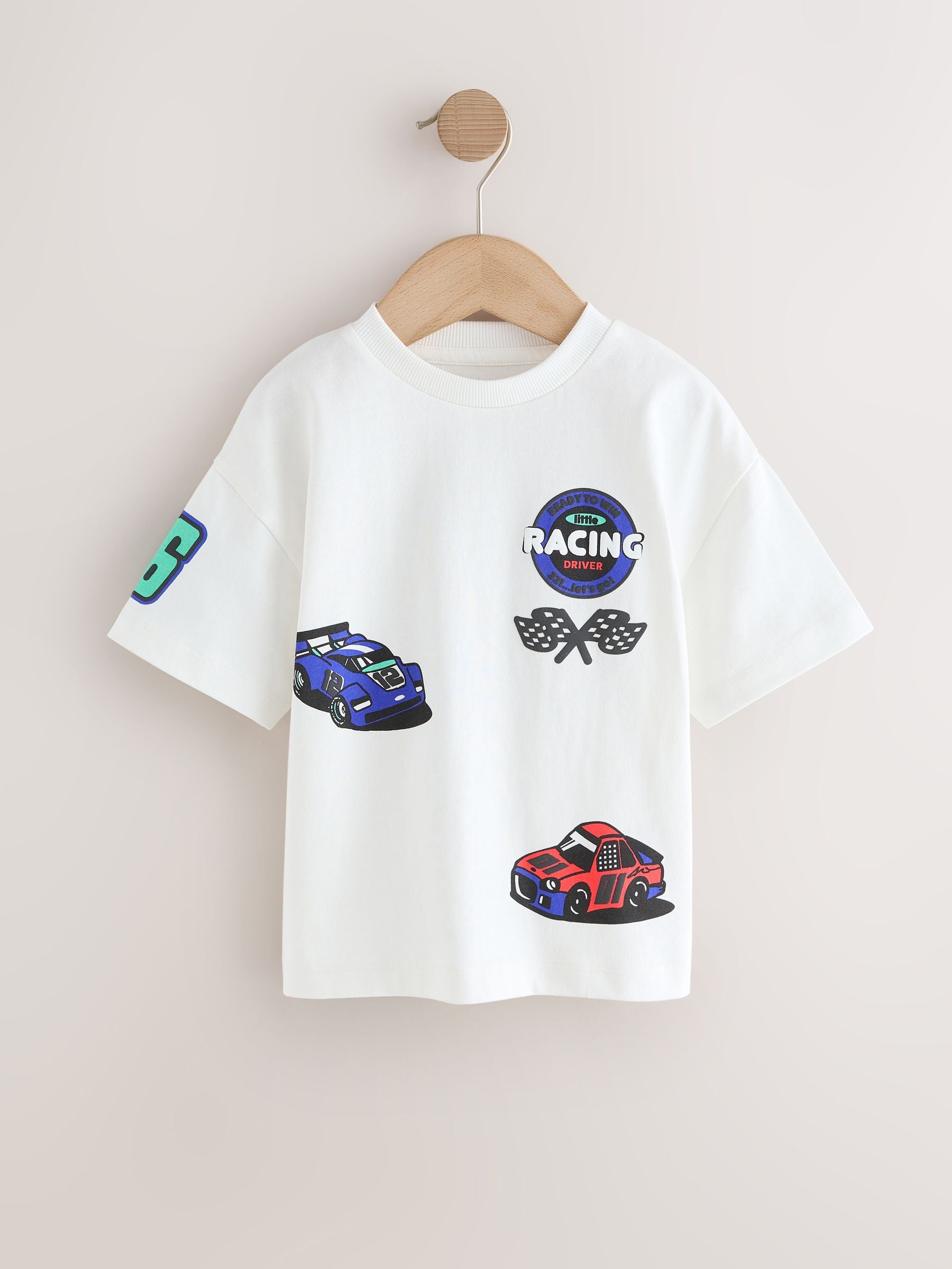 White Race Car Placement Short Sleeve Graphic T-Shirt (3mths-7yrs) image 7