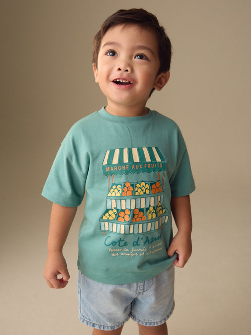 Blue/Green Fruit Stall Short Sleeve Appliqué T-Shirt (3mths-7yrs) image 1