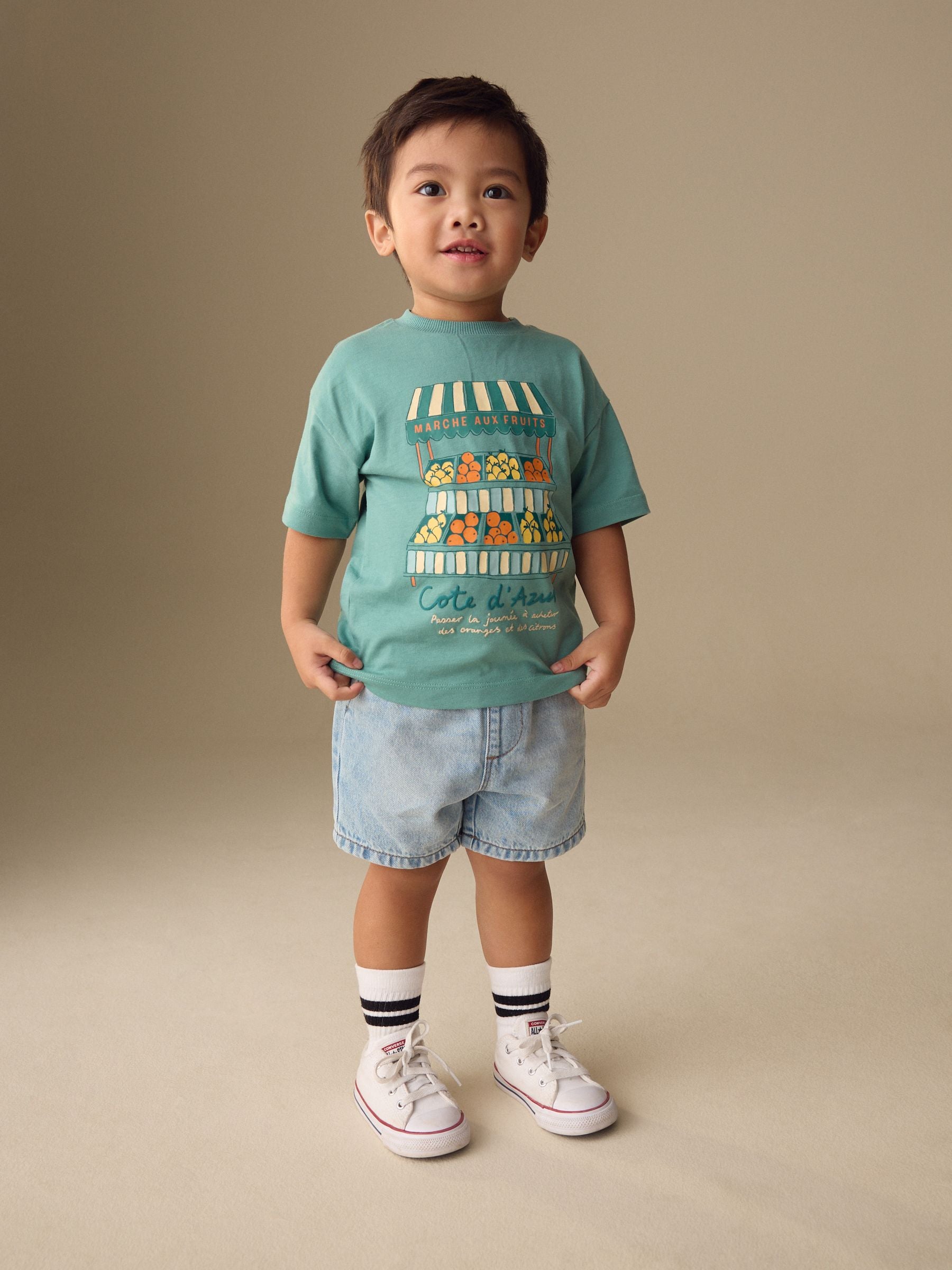 Blue/Green Fruit Stall Short Sleeve Appliqué T-Shirt (3mths-7yrs) image 2