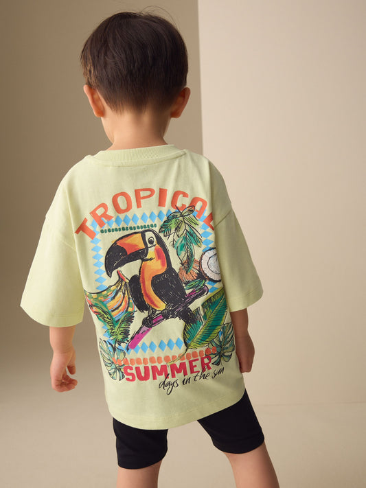 Light Yellow Tropical Summer Short Sleeve T-Shirt and Cycling Shorts Set (3mths-7yrs) image 1