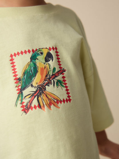 Light Yellow Tropical Summer Short Sleeve T-Shirt and Cycling Shorts Set (3mths-7yrs) image 3