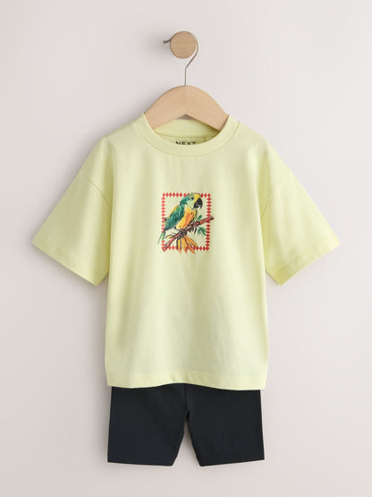 Light Yellow Tropical Summer Short Sleeve T-Shirt and Cycling Shorts Set (3mths-7yrs) image 4