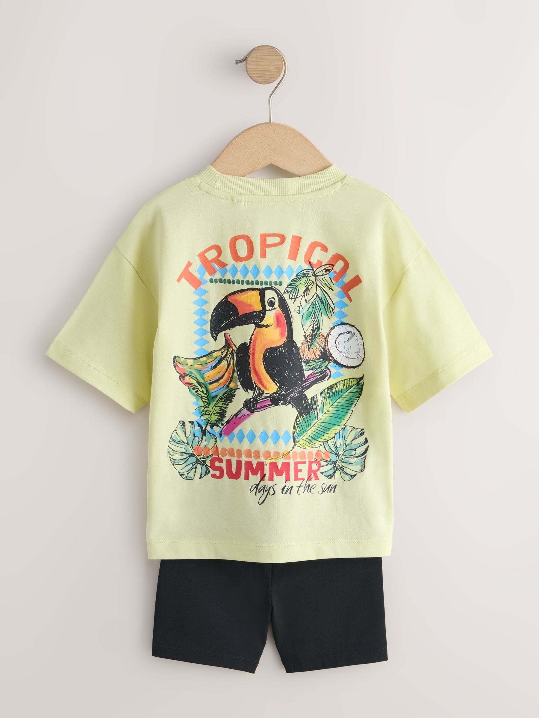 Light Yellow Tropical Summer Short Sleeve T-Shirt and Cycling Shorts Set (3mths-7yrs) image 5