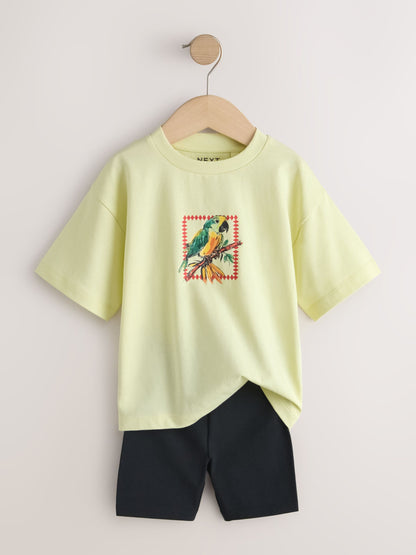 Light Yellow Tropical Summer Short Sleeve T-Shirt and Cycling Shorts Set (3mths-7yrs) image 6