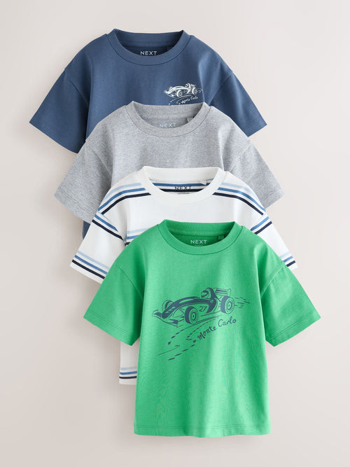 Blue/Green Car Short Sleeve Graphic T-Shirts 4 Pack (3mths-7yrs) image 1