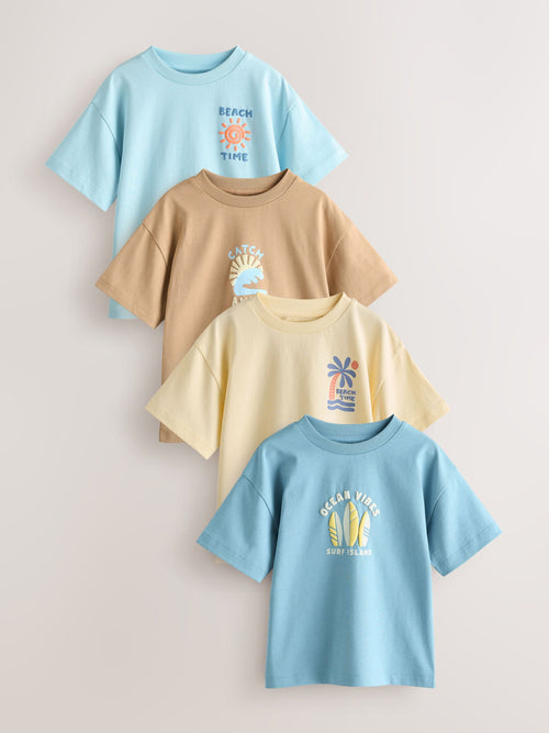 Blue/Yellow Surf Short Sleeve Graphic T-Shirts 4 Pack (3mths-7yrs) image 1