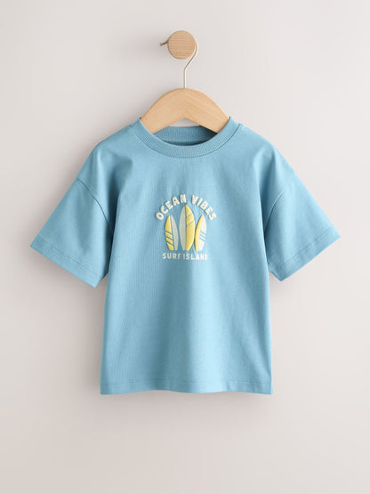 Blue/Yellow Surf Short Sleeve Graphic T-Shirts 4 Pack (3mths-7yrs) image 3