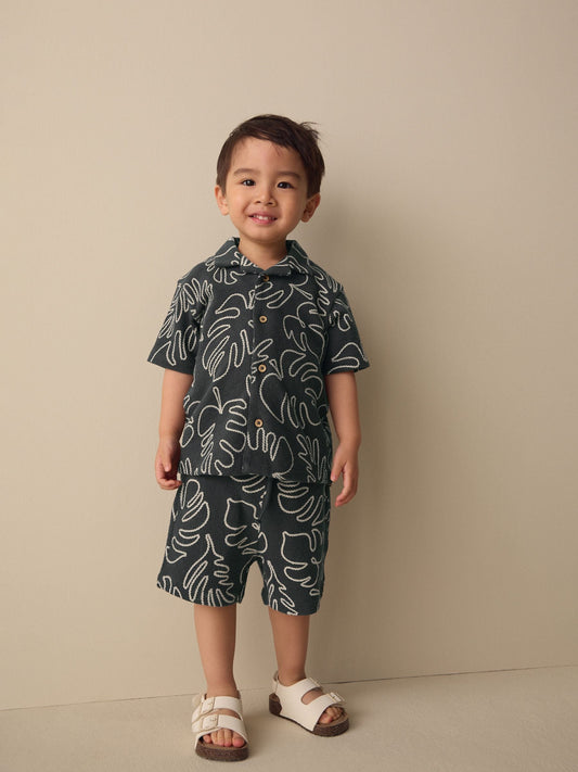 Black Leaf Print Short Sleeve Shirt and Shorts Set (3mths-7yrs) image 1