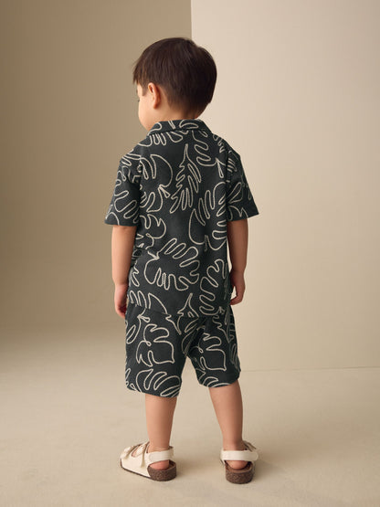 Black Leaf Print Short Sleeve Shirt and Shorts Set (3mths-7yrs) image 2