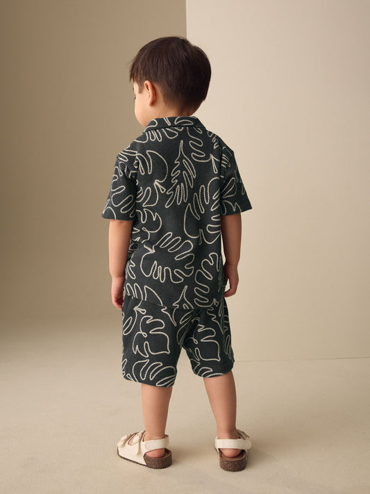 Black Leaf Print Short Sleeve Shirt and Shorts Set (3mths-7yrs) image 2