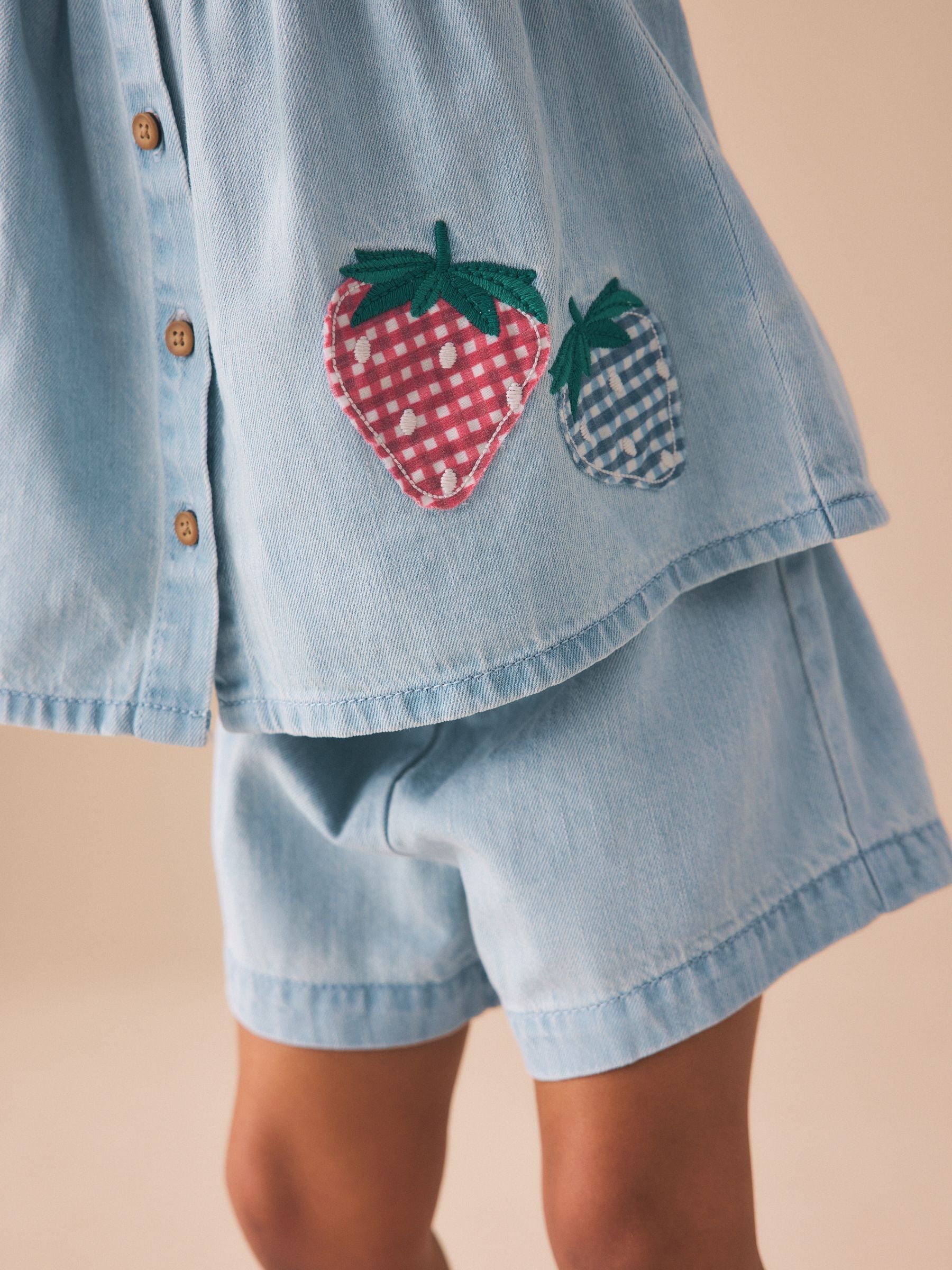 Strawberry Embroidered Denim Blouse And Short Co-ord Set (3mths-8yrs) image 4