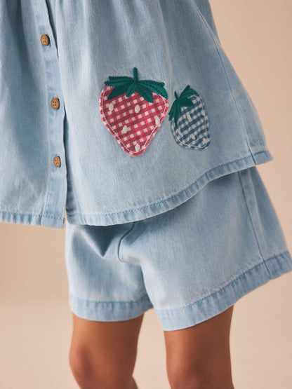 Strawberry Embroidered Denim Blouse And Short Co-ord Set (3mths-8yrs) image 4