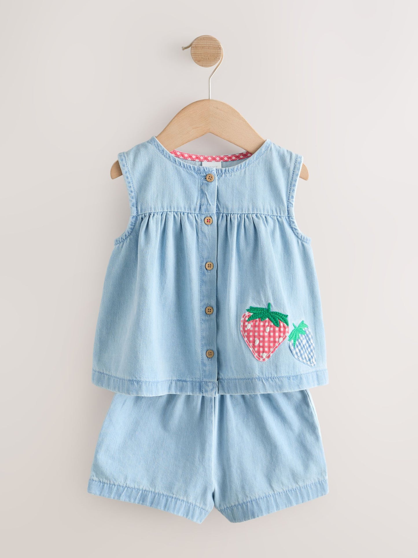 Strawberry Embroidered Denim Blouse And Short Co-ord Set (3mths-8yrs) image 5