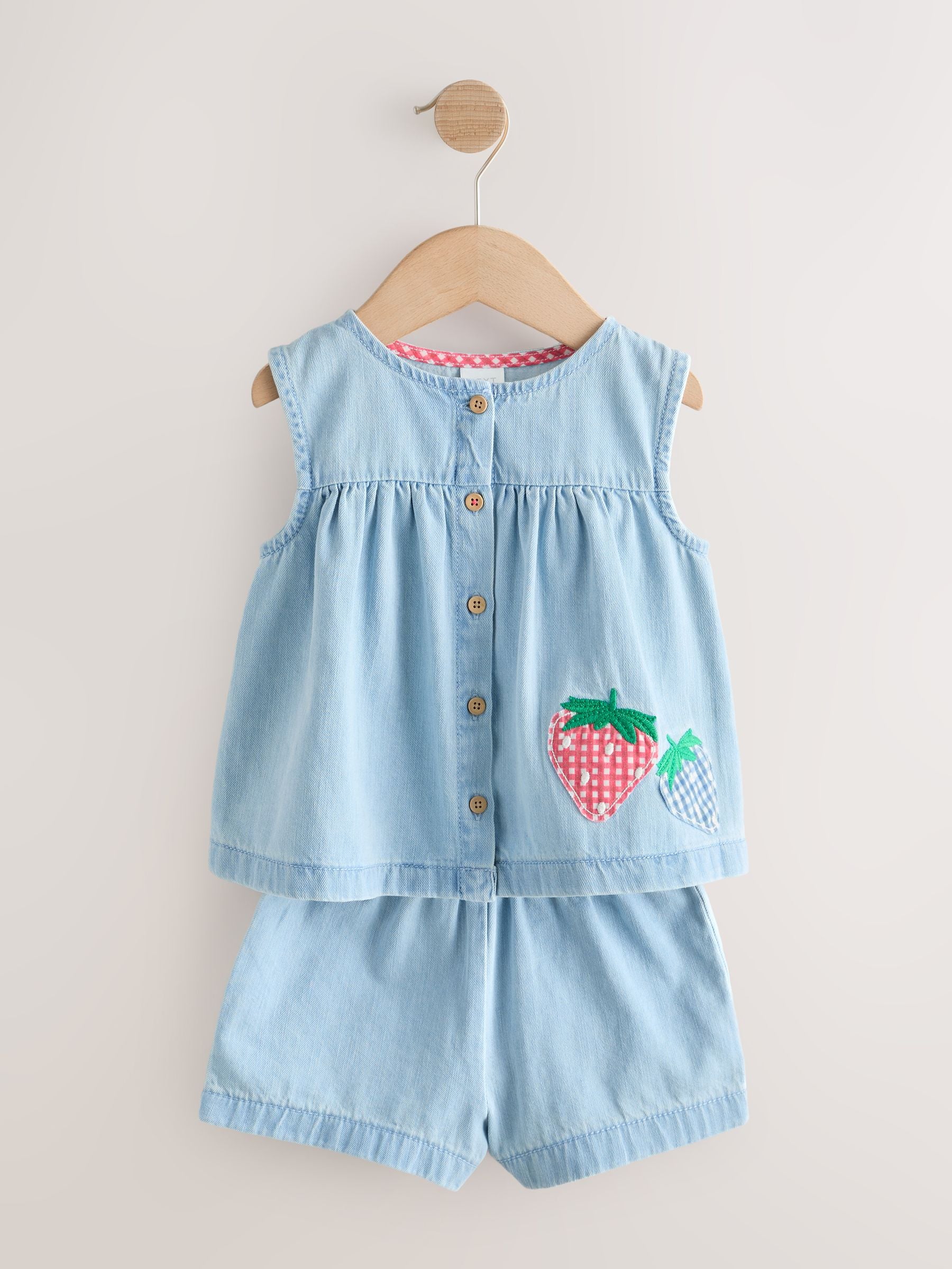 Strawberry Embroidered Denim Blouse And Short Co-ord Set (3mths-8yrs) image 5