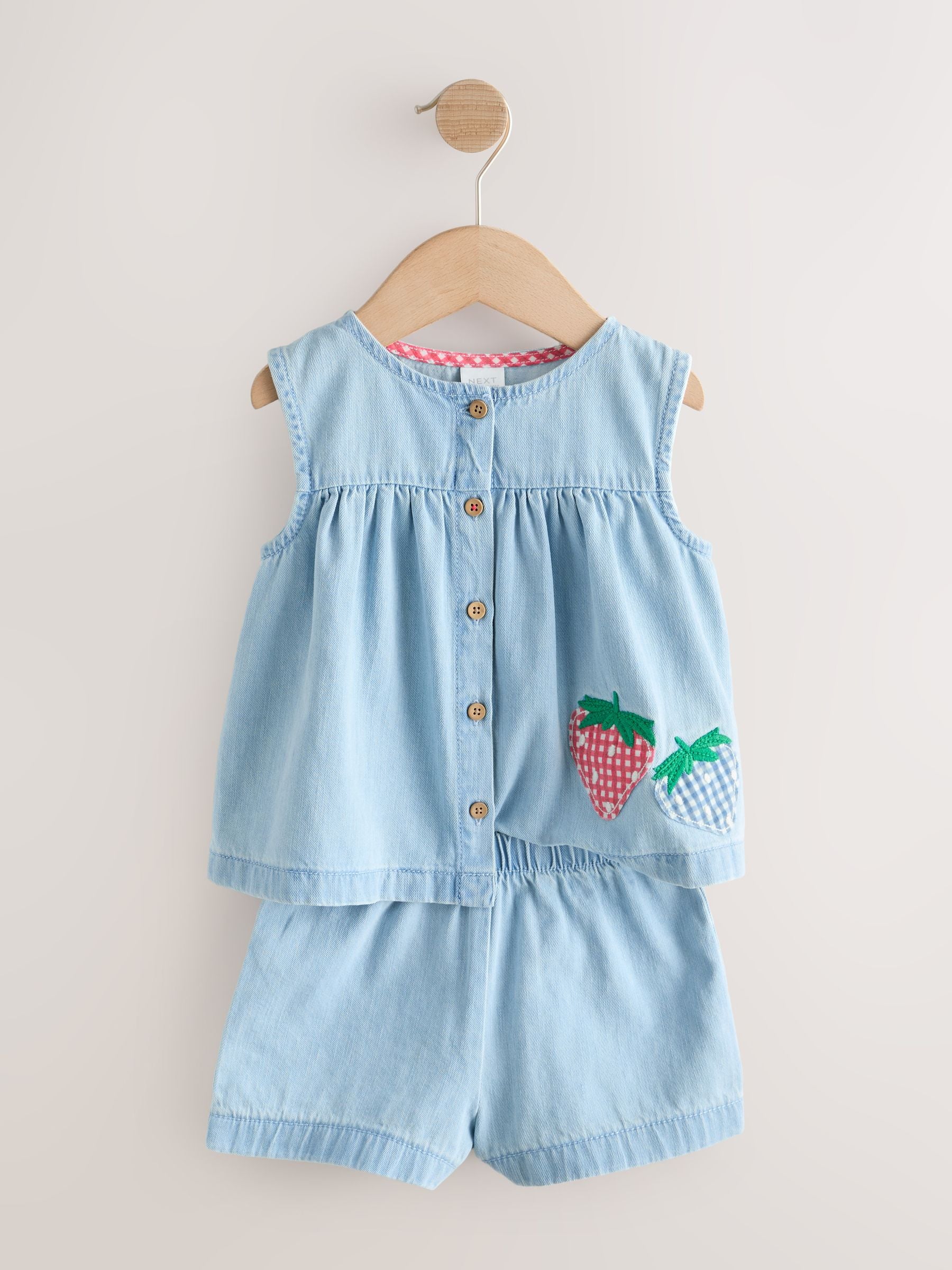 Strawberry Embroidered Denim Blouse And Short Co-ord Set (3mths-8yrs) image 6