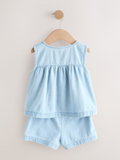 Strawberry Embroidered Denim Blouse And Short Co-ord Set (3mths-8yrs) image 7