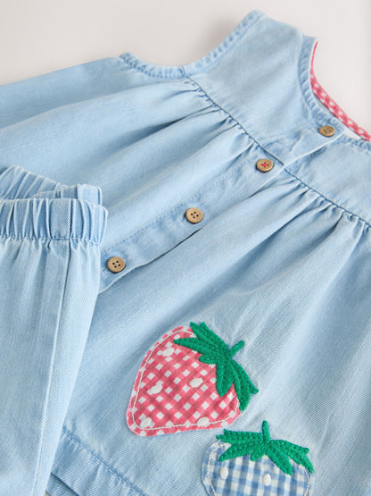 Strawberry Embroidered Denim Blouse And Short Co-ord Set (3mths-8yrs) image 9