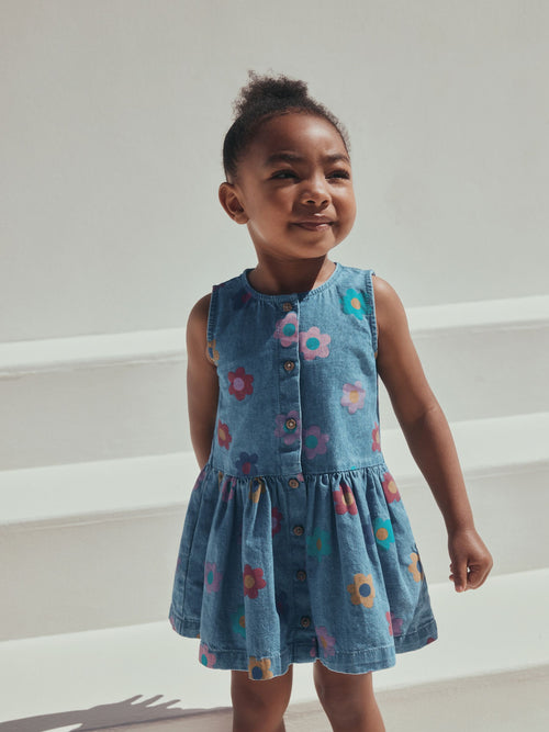 Flower Print Sleeveless Denim Dress (3mths-8yrs) image 1