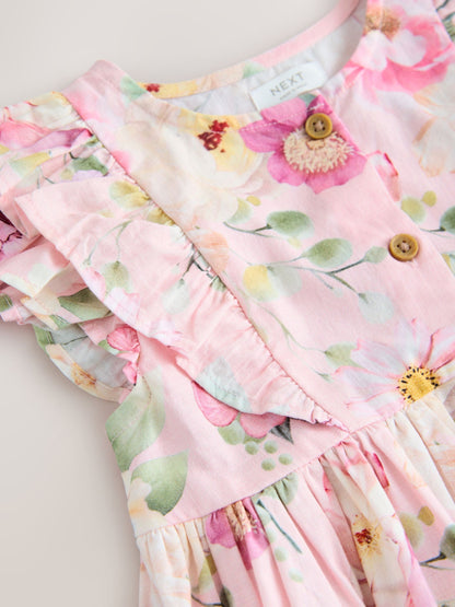 Pink Floral Double Ruffle Sleeve Dress (3mths-8yrs) image 7