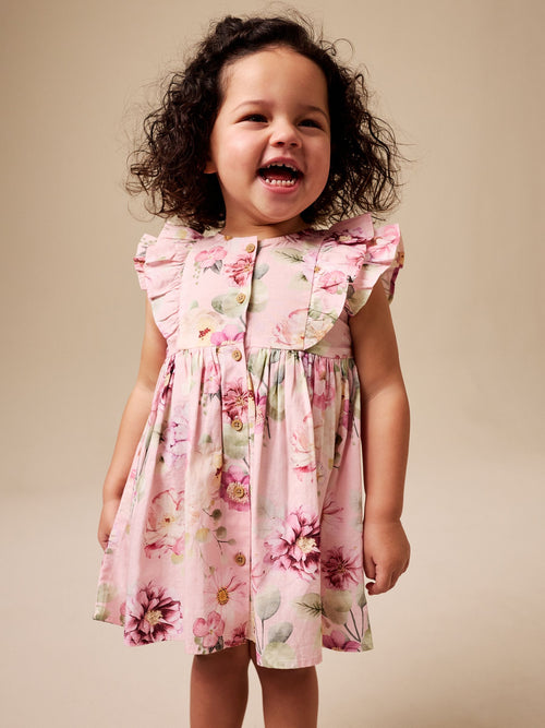 Dsiney Kidz - Pink Floral Double Ruffle Sleeve Dress (3mths-8yrs) image 1
