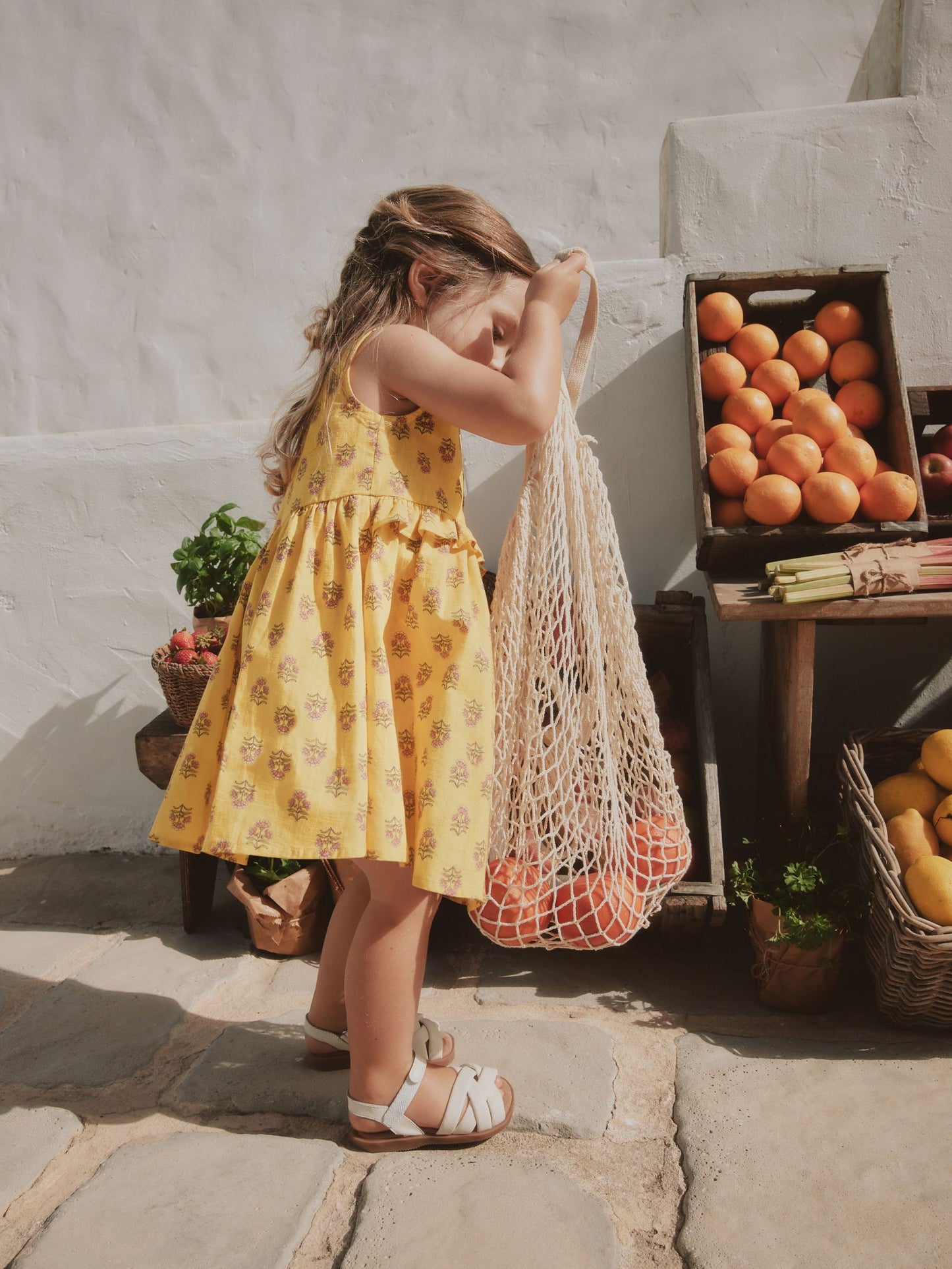 Yellow Woodblock Sleeveless Peplum Dress (3mths-8yrs) image 2