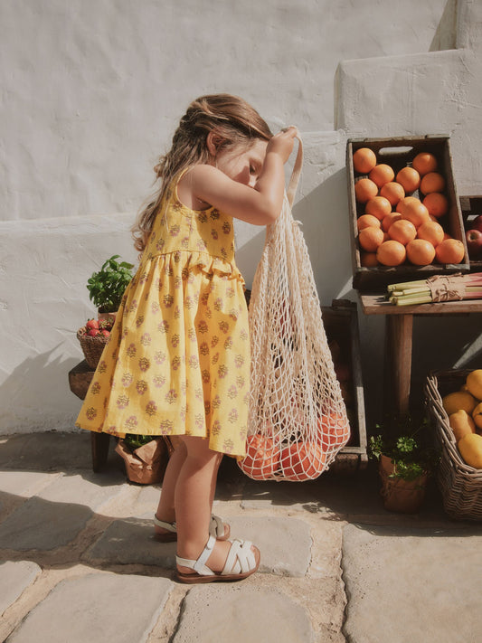 Yellow Woodblock Sleeveless Peplum Dress (3mths-8yrs) image 2