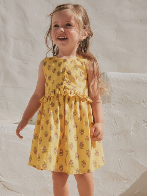 Yellow Woodblock Sleeveless Peplum Dress (3mths-8yrs) image 1