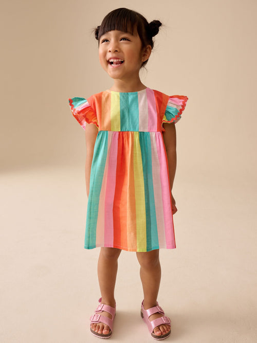 Rainbow Stripe Ric Rac Frill Sleeve Dress (3mths-8yrs) image 1