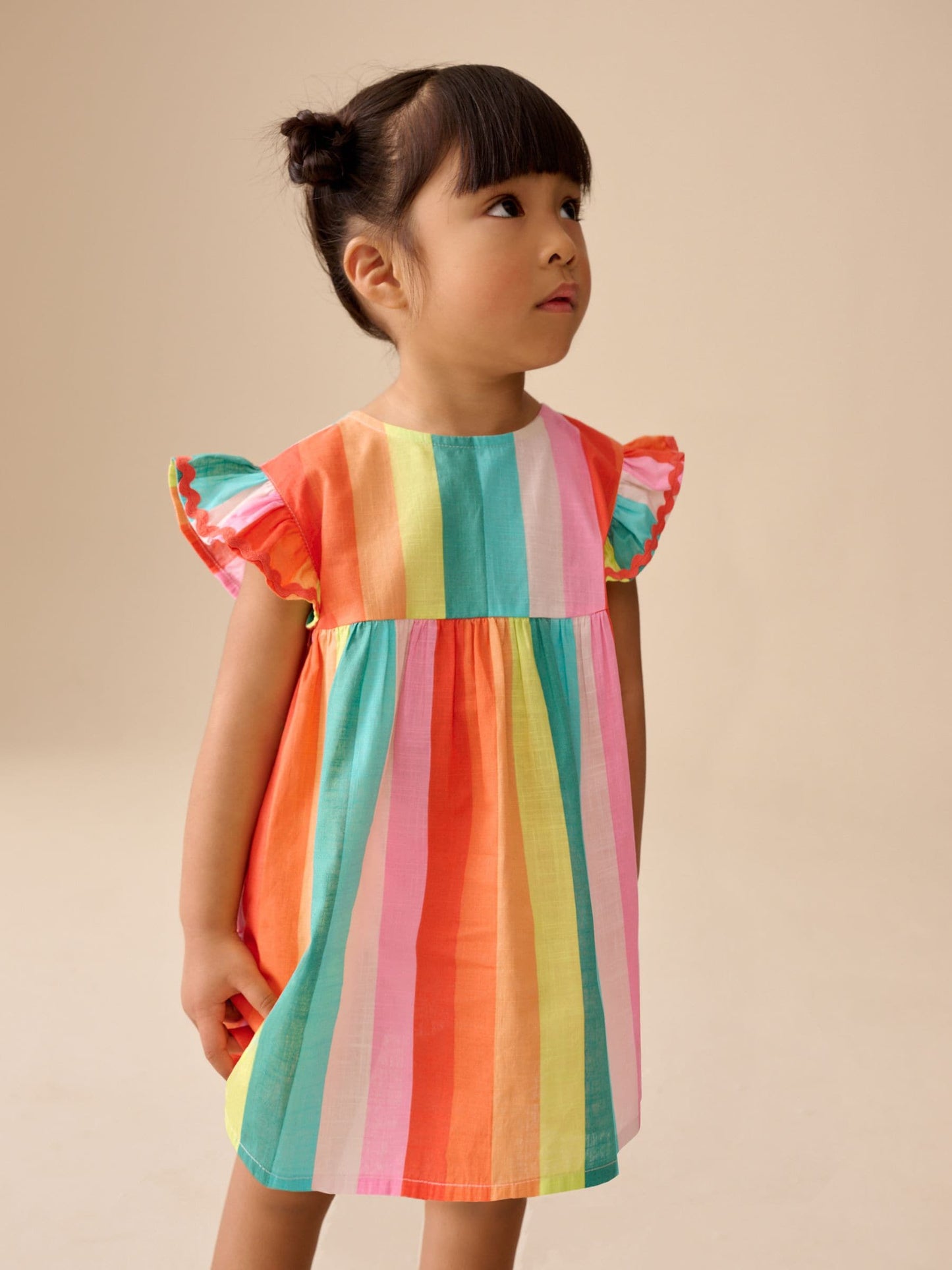Rainbow Stripe Ric Rac Frill Sleeve Dress (3mths-8yrs) image 2