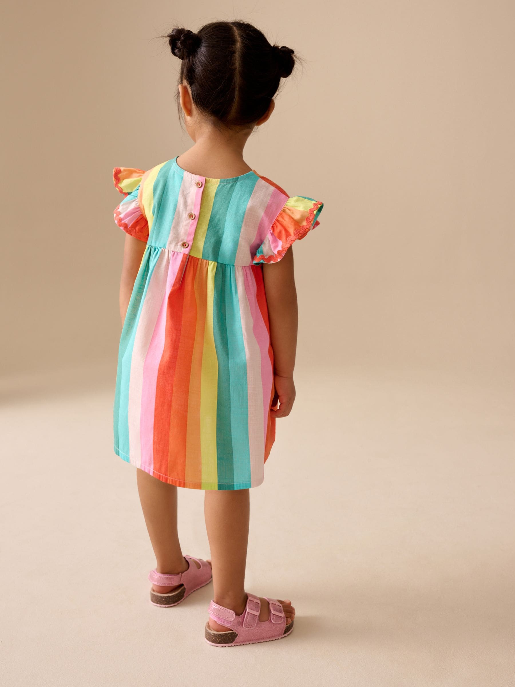 Rainbow Stripe Ric Rac Frill Sleeve Dress (3mths-8yrs) image 3