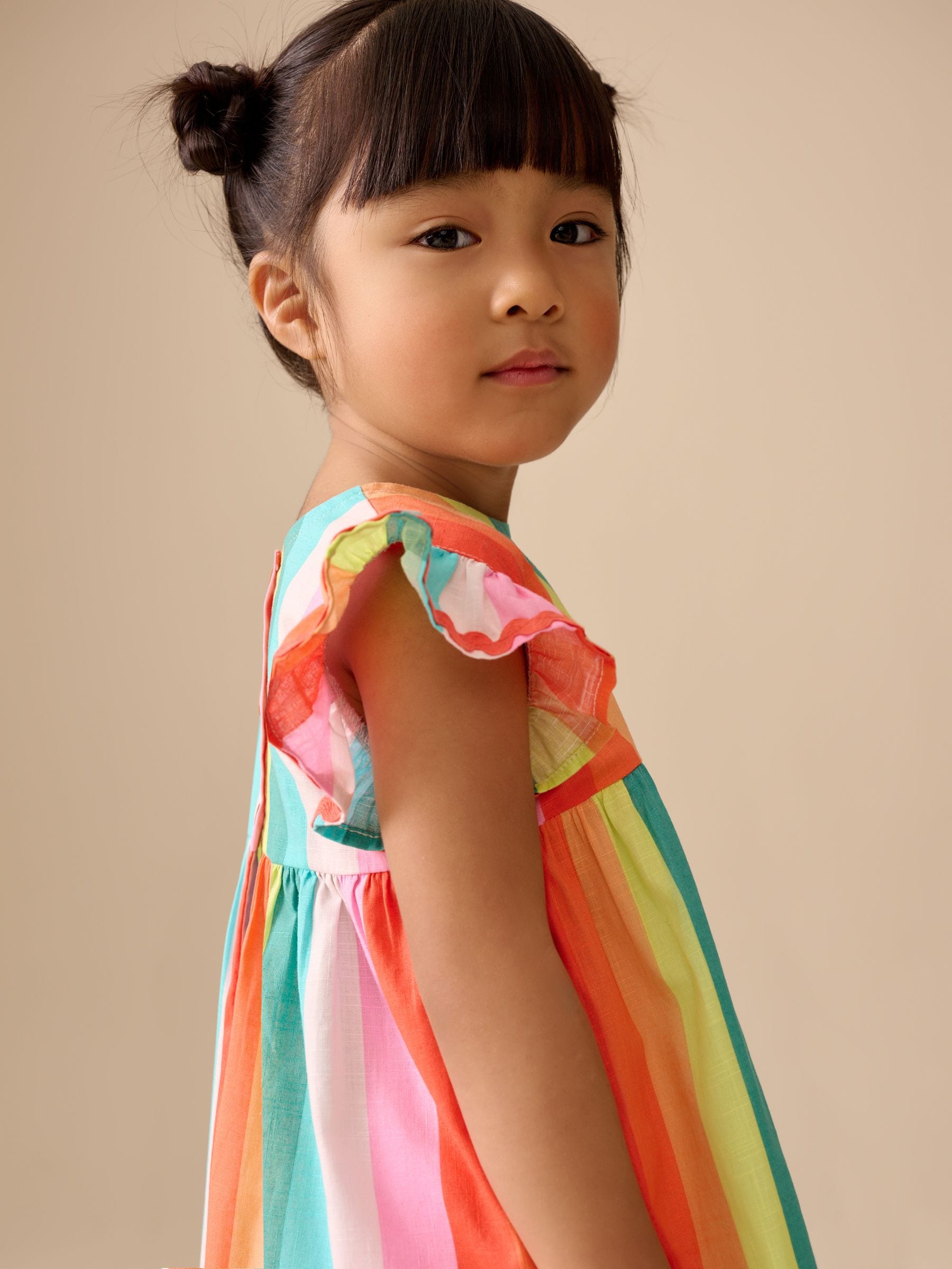 Rainbow Stripe Ric Rac Frill Sleeve Dress (3mths-8yrs) image 4