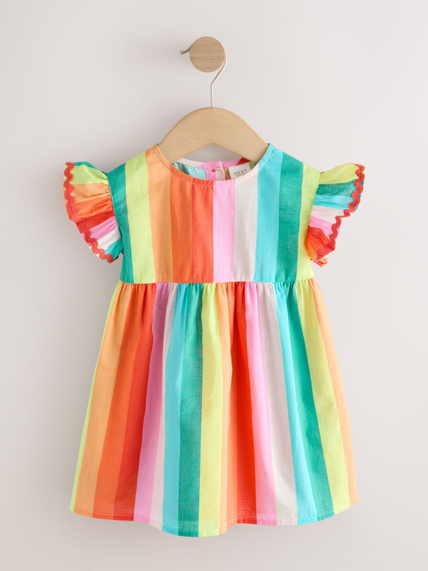 Rainbow Stripe Ric Rac Frill Sleeve Dress (3mths-8yrs) image 5