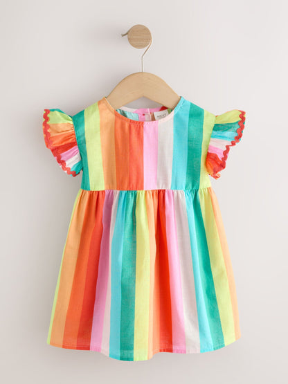 Rainbow Stripe Ric Rac Frill Sleeve Dress (3mths-8yrs) image 5