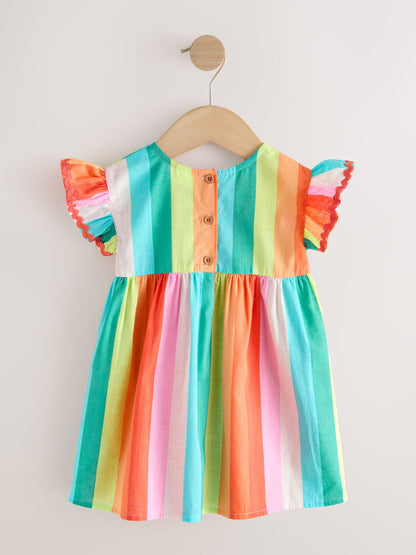 Rainbow Stripe Ric Rac Frill Sleeve Dress (3mths-8yrs) image 6