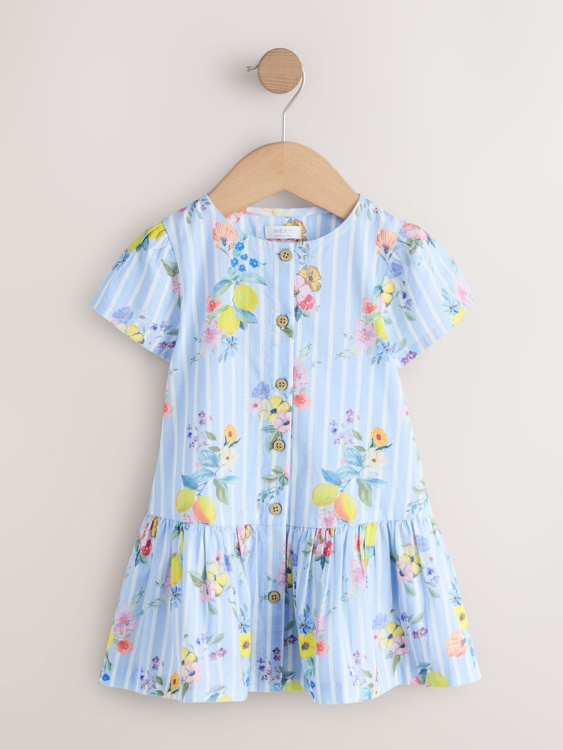 Blue/White Stripe Floral Short Sleeve Cotton Dress (3mths-8yrs) image 4