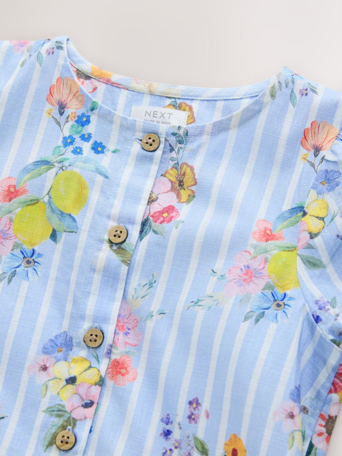 Blue/White Stripe Floral Short Sleeve Cotton Dress (3mths-8yrs) image 6