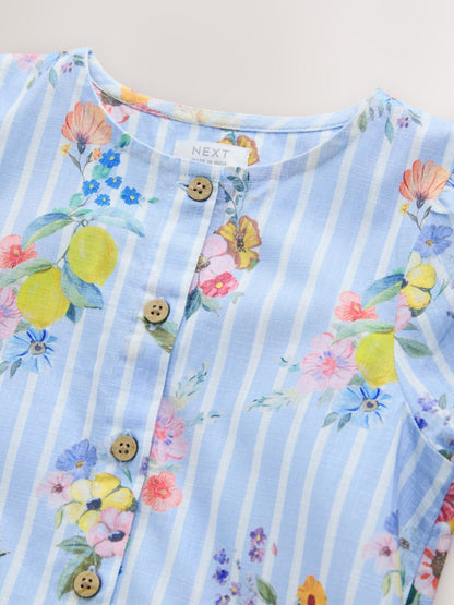 Blue/White Stripe Floral Short Sleeve Cotton Dress (3mths-8yrs) image 6