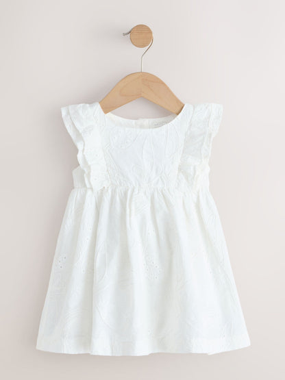 White Embroidered Linen Frill Sleeve Dress (3mths-8yrs) image 5