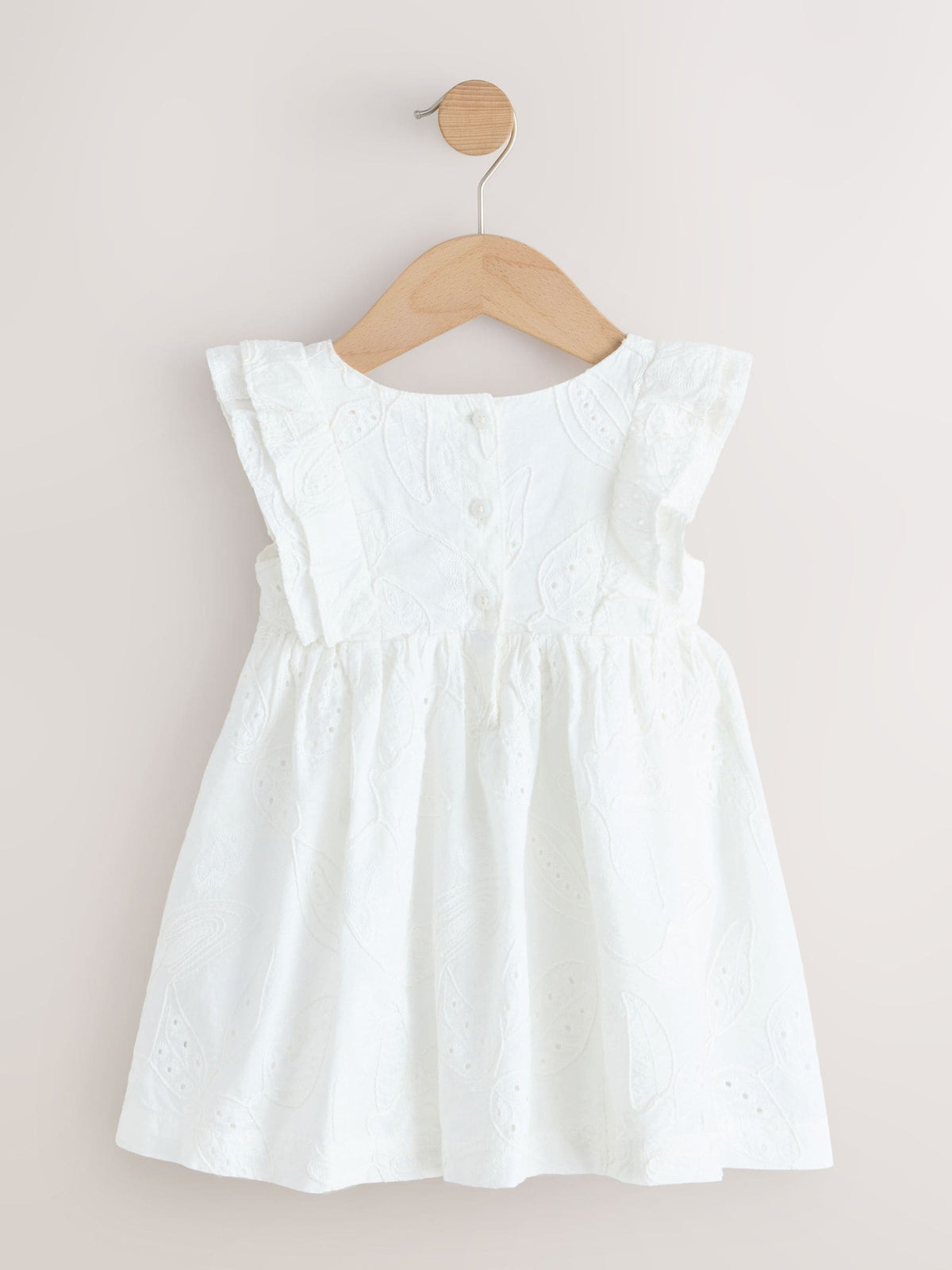 White Embroidered Linen Frill Sleeve Dress (3mths-8yrs) image 6