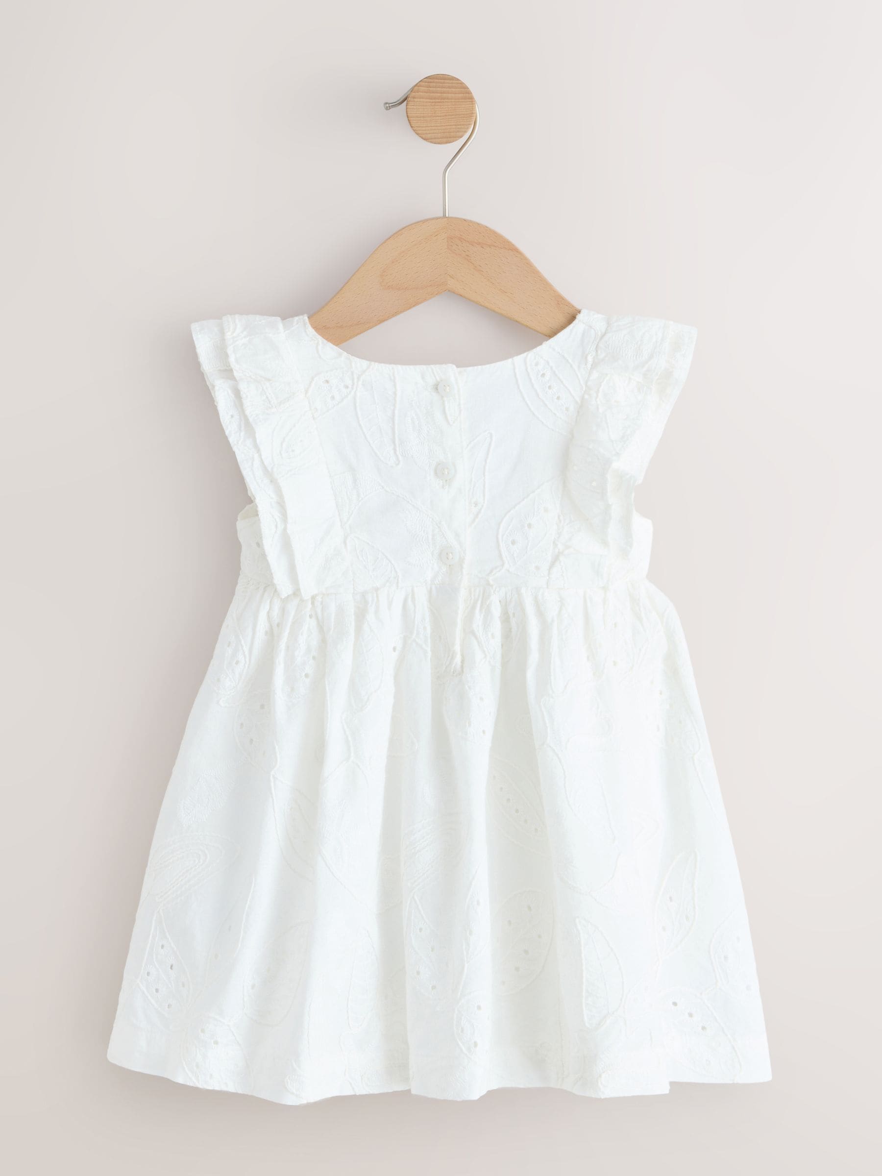 White Embroidered Linen Frill Sleeve Dress (3mths-8yrs) image 6