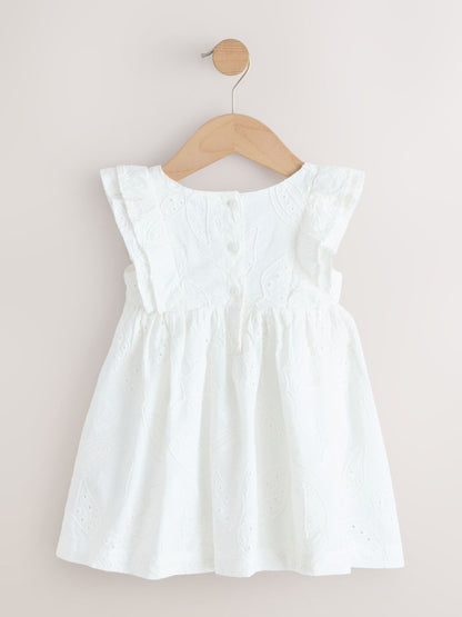 White Embroidered Linen Frill Sleeve Dress (3mths-8yrs) image 6