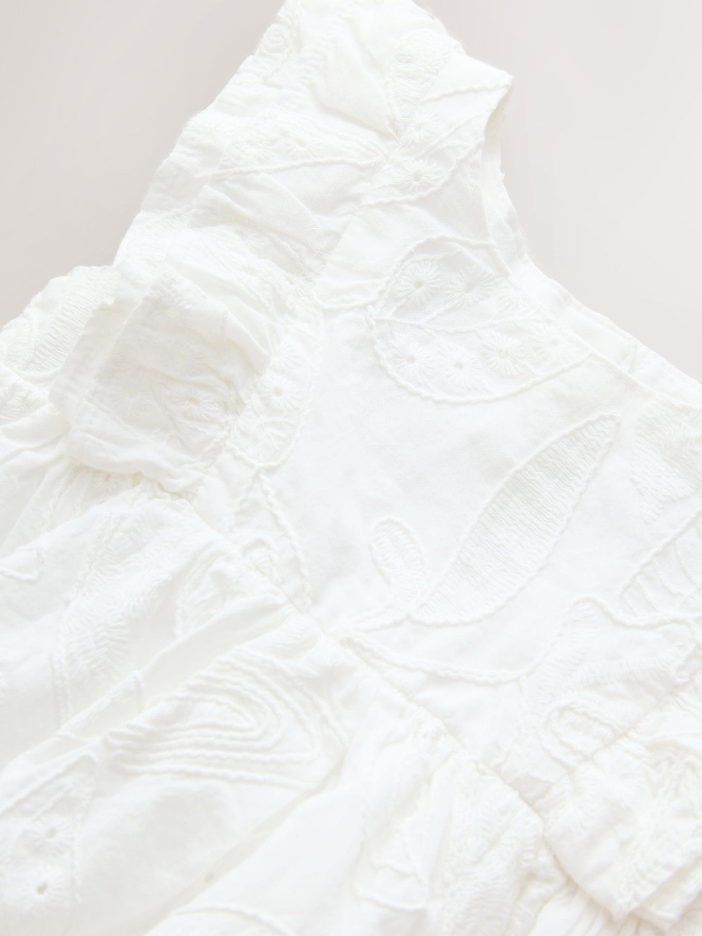 White Embroidered Linen Frill Sleeve Dress (3mths-8yrs) image 7