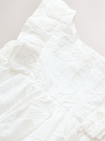 White Embroidered Linen Frill Sleeve Dress (3mths-8yrs) image 7