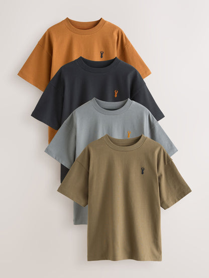 Dsiney Kidz - Grey/Black/Khaki Green/Tan Brown Short Sleeve Stag Embroidered T-Shirts 4 Pack (3-16yrs) image 1