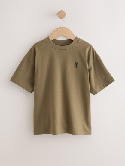 Dsiney Kidz - Grey/Black/Khaki Green/Tan Brown Short Sleeve Stag Embroidered T-Shirts 4 Pack (3-16yrs) image 4