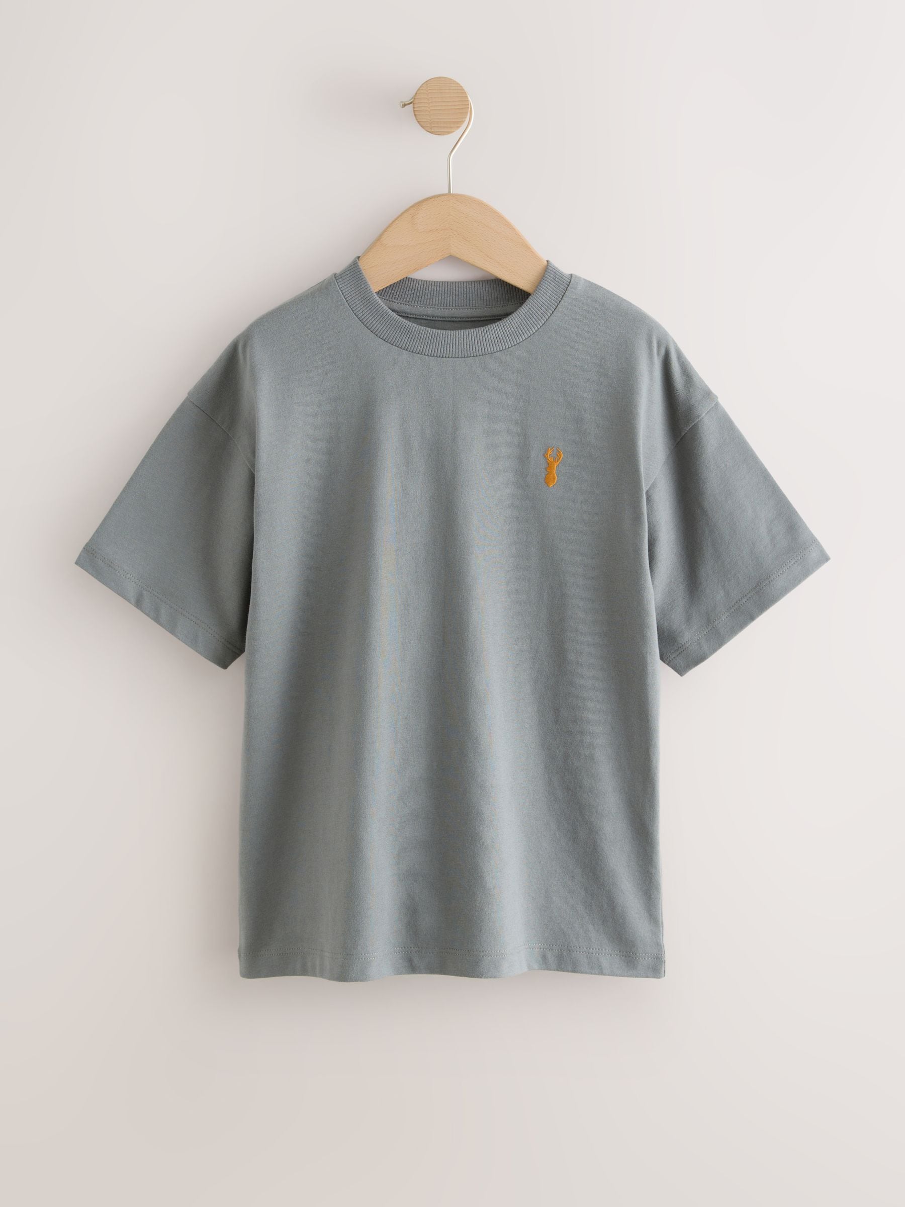 Dsiney Kidz - Grey/Black/Khaki Green/Tan Brown Short Sleeve Stag Embroidered T-Shirts 4 Pack (3-16yrs) image 5