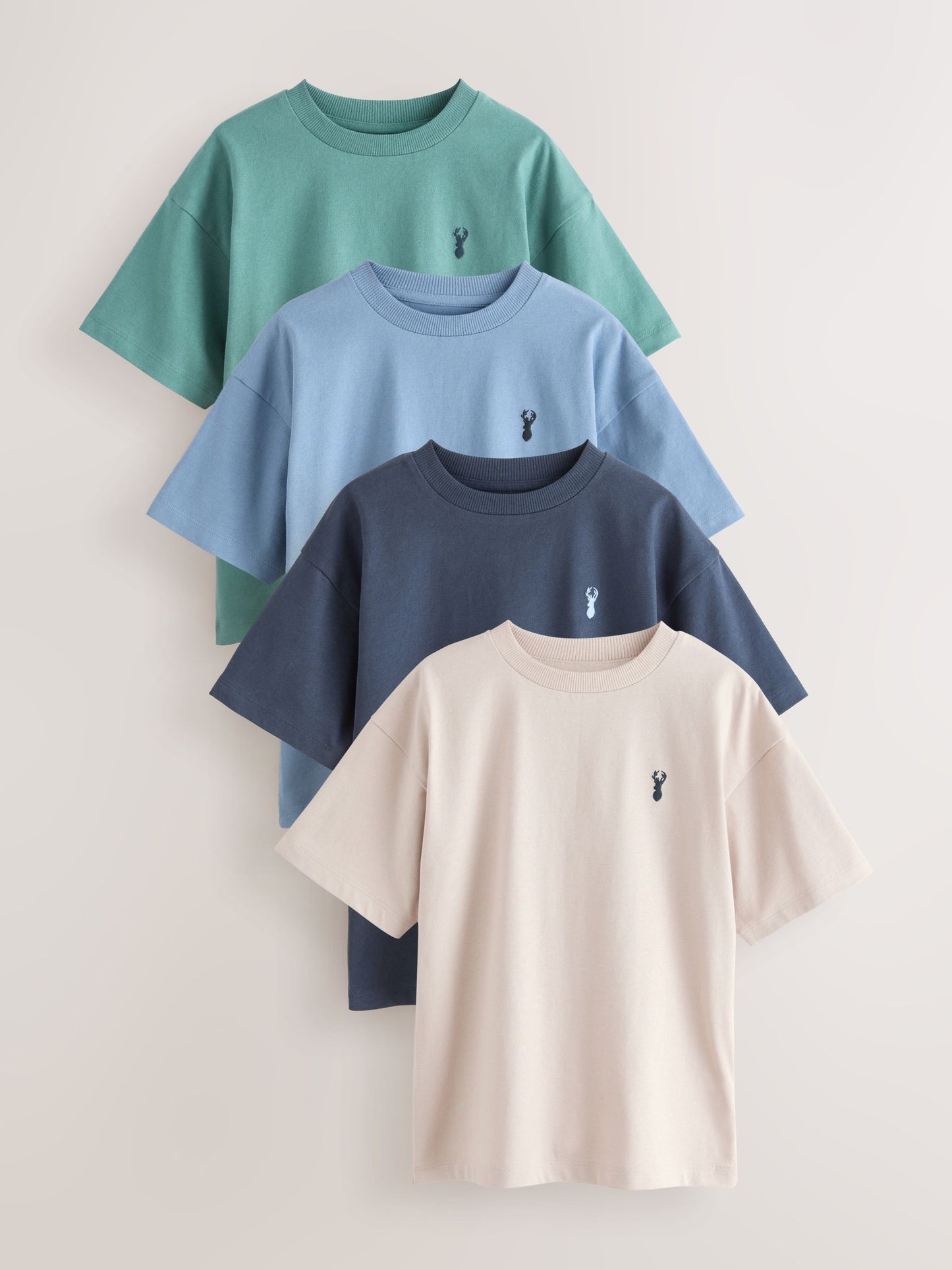 Dsiney Kidz - Mineral Green/Blue Short Sleeve Stag Embroidered T-Shirts 4 Pack (3-16yrs) image 1
