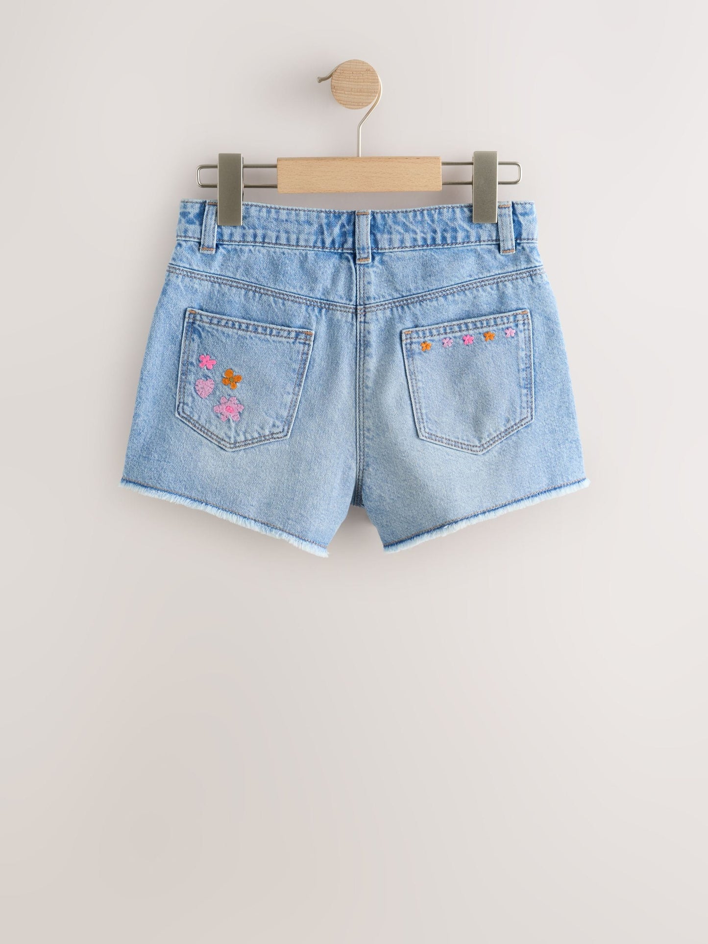 Dsiney Kidz - Mid Blue Embroidered Flowers Regular Length Frayed Edge Denim Shorts (3-16yrs) image 7